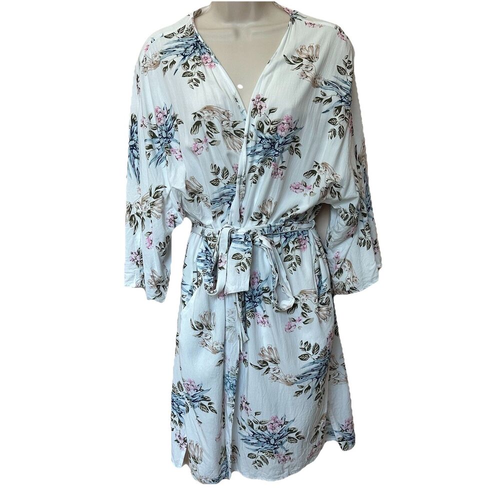 VENUS Kimono Robe Womens Med Floral Tie Waist Cover Up Cottage Coquette